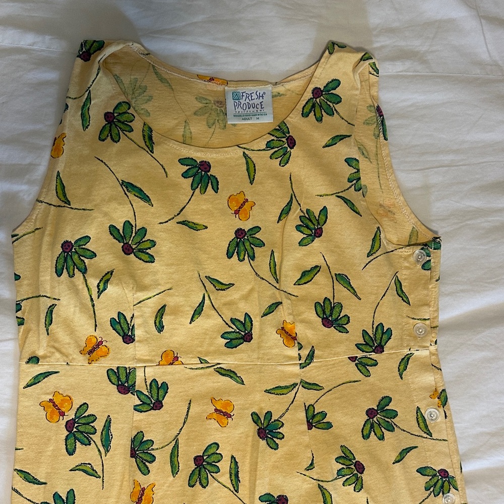Vintage Fresh Produce Yellow Dress with Floral Design